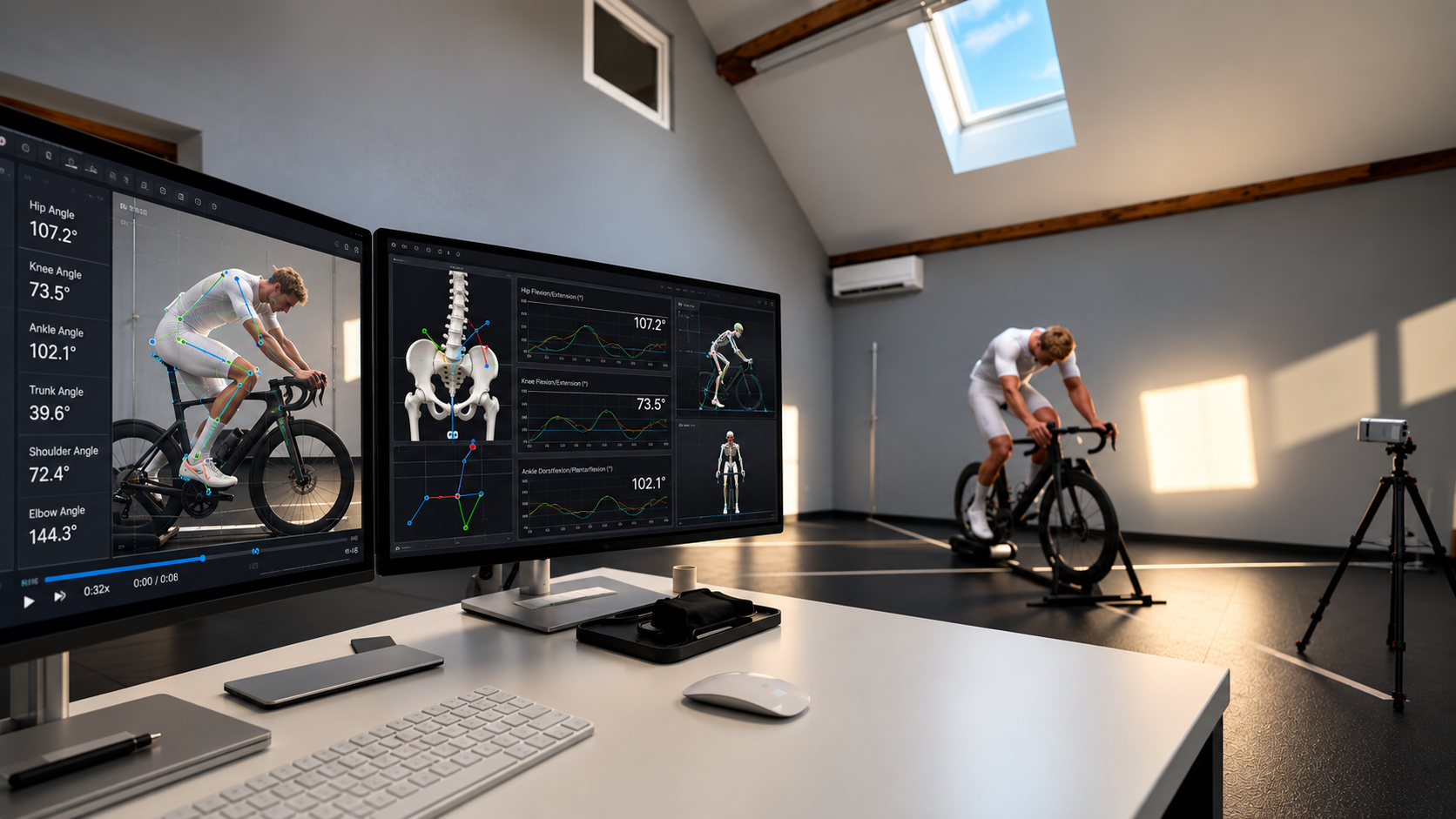 Rider on a trainer during a bike fitting session